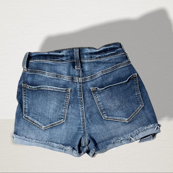 🟢5/$25 MUDD Distressed Denim Jeans Shorts High Rise Shortie FlexStretch Sz 1 - Picture 3 of 16